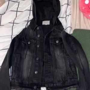 Aeropostale Black Denim Jacket with Hood